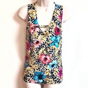 Cache animal floral sleeveless knit blouse…